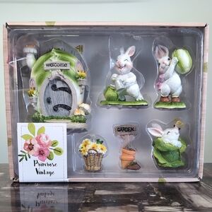 Primrose Vintage Retro 6 Pc Spring Garden Figurine Set With LED Cabbage House 🥬